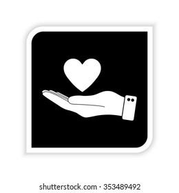 hand hold heart -  white vector icon