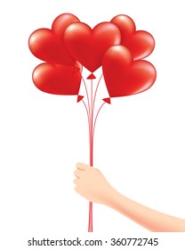 hand hold Heart-shaped balloons ,Vector Illustration isolated on white background