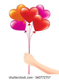 hand hold Heart-shaped balloons ,Vector Illustration isolated on white background
