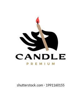 hand hold holding candle logo vector icon illustration