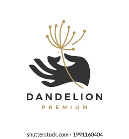 hand hold holding dandelion logo vector icon illustration