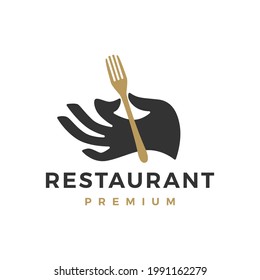 mano sujetar tenedor restaurante de horquilla logotipo de alimentos icono vectorial