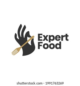 hand hold holding fork restaurant food logo vector icon illustration