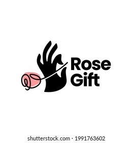 hand hold holding rose gift flower logo vector icon illustration