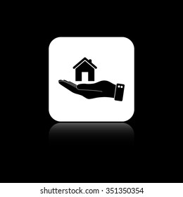 hand hold home - black vector icon on the white button