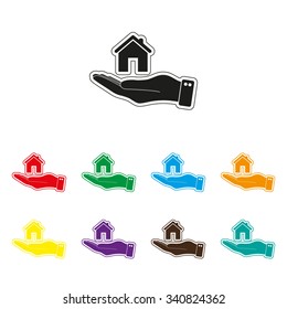 hand hold home - color vector icon