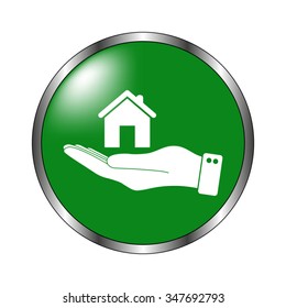 hand hold home - green vector icon