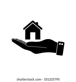 hand hold home - vector icon
