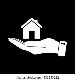 hand hold home - white vector icon