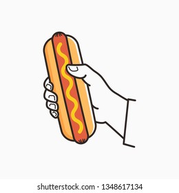 Hand Hold Hotdog. Male Hand Holding Hot Dog On White Background