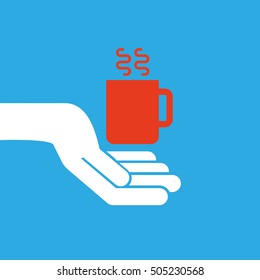 hand hold icon smartphone and cup design flat isolated vector illustration eps 10