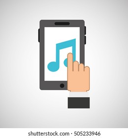 hand hold icon smartphone and music note design flat isolated vector illustration eps 10