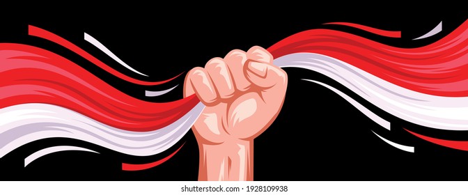 hand hold Indonesia flag. - vector