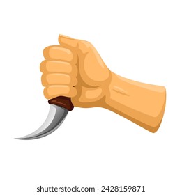 Hand Hold Karambit Weapon Cartoon illustration Vector