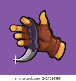 Hand Hold Karambit Weapon Symbol Mascot Cartoon illustration Vector