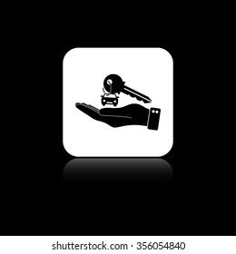 hand hold key with car - black vector  icon