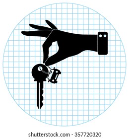 hand hold key with car -  black vector icon