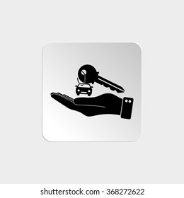 hand hold key with car  - black vector icon