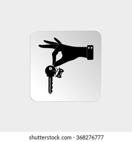 hand hold key with car -  black vector icon
