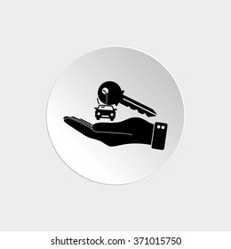 hand hold key with car -  black vector icon