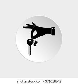 hand hold key with car  - black vector icon
