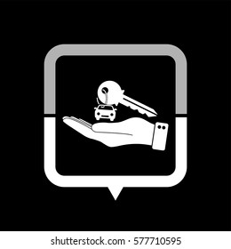 hand hold key with car  - black vector icon