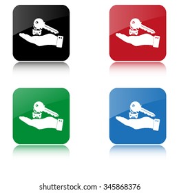 hand hold key with car  - color vector icon  with shadow