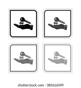 hand hold key with car -  grayscale vector icon