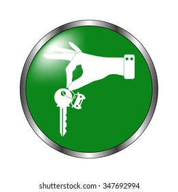 hand hold key with car -  green vector icon