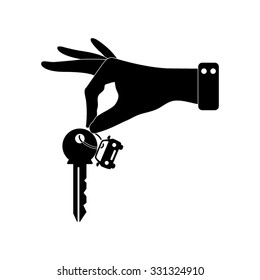 hand hold key with car - vector icon