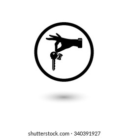 hand hold key with car - vector icon with shadow