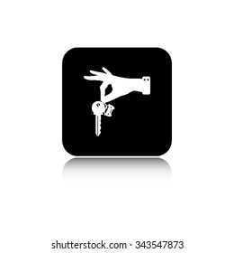 hand hold key with car - vector icon  with shadow
