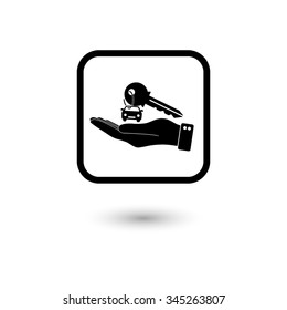 hand hold key with car - vector icon