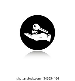 hand hold key with car - vector icon