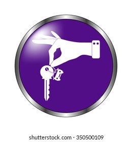 hand hold key with car - vector icon; violet button