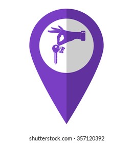 hand hold key with car - vector icon;  violet map pointer