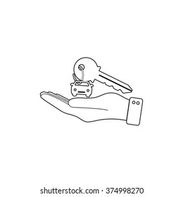 hand hold key with car -  vector icon