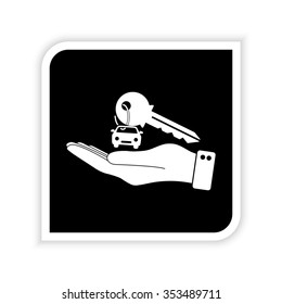 hand hold key with car -  white vector icon