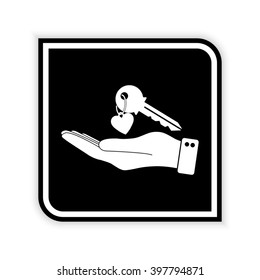 hand hold key with heart  - black vector icon