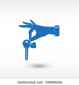 hand hold key with heart -  blue vector icon