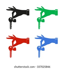 hand hold key with heart - color vector icon