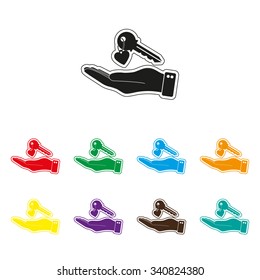 hand hold key with heart - color vector icon