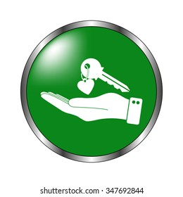 hand hold key with heart - green vector icon