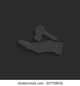 hand hold key with heart - vector icon