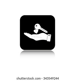 hand hold key with heart - vector icon  with shadow