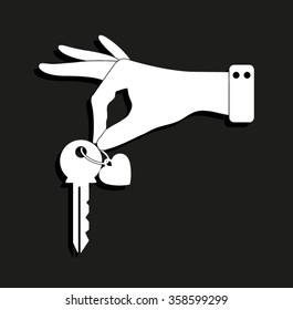 hand hold key with heart -  vector icon with shadow