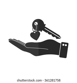 hand hold key with heart  - vector icon