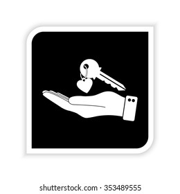 hand hold key with heart  - white vector icon
