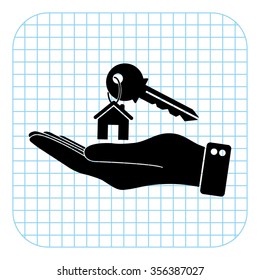 hand hold key with home - black  vector icon
