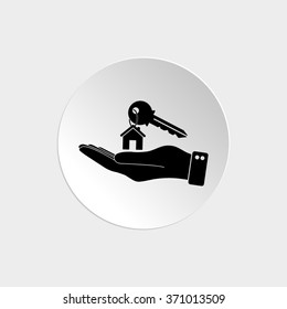 hand hold key with home  - black vector icon